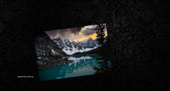 Moraine Lake on stylish black background