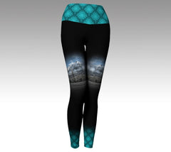 Yoga Legging with Canmore Mountain Photography - Teal details