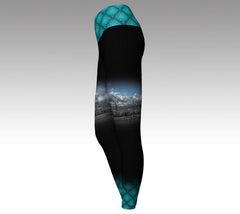Yoga Legging with Canmore Mountain Photography - Teal details