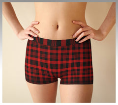 Red and black plaid BoyShort Panty with Elizabeth Parker Hut under a full moon