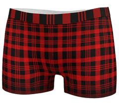Red and black plaid BoyShort Panty with Elizabeth Parker Hut under a full moon