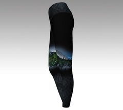 Black Leggings with Mountains and ornate black detail, high yoga waist