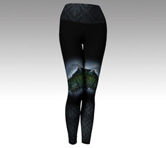 Black Leggings with Mountains and ornate black detail, high yoga waist