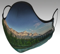 face mask Rundle mountain, engine bridge, blue sky