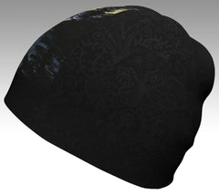 Beanie Hat, unisex: Moraine Lake on stylish black background