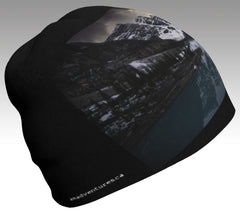 Beanie Hat, unisex: Moraine Lake on stylish black background