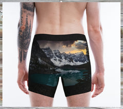 Mens Boxer on black with Moraine Lake on the bum