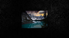 Moraine Lake on stylish black background