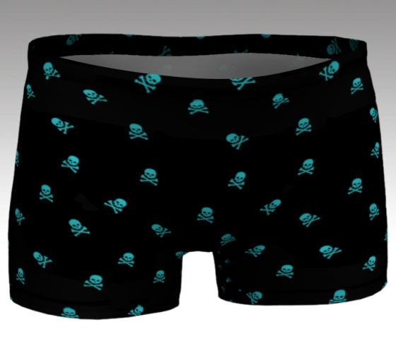 Rock & Roll Shorts with aqua skulls - Front