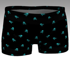Rock & Roll Shorts with aqua skulls - Front