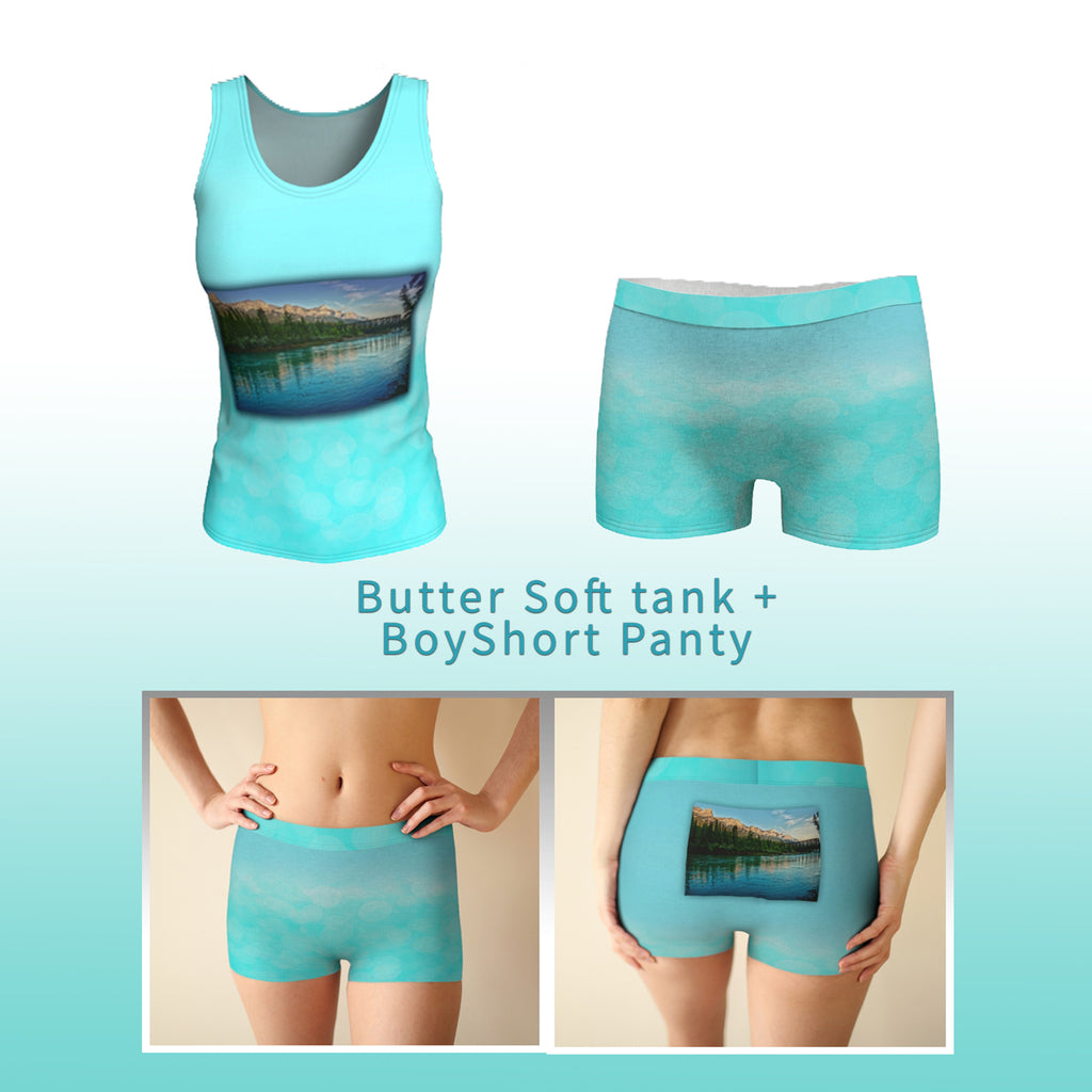 Aqua tank and boyshort panty with mount rundle at canmore photo Sleep set