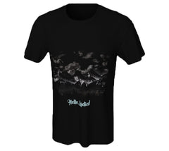 Mens Black T shirt with Three Sisters in black n white with the caption Hello, Ladies