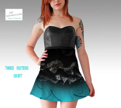 Bright Teal bottom skirt with B&W Three Sisters at night image